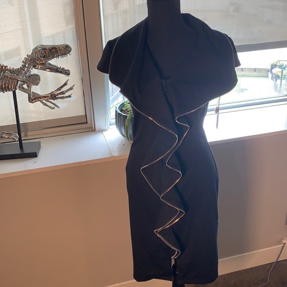 Samuel Dong black dress with zipper ruffled detail - Picture 1 of 7